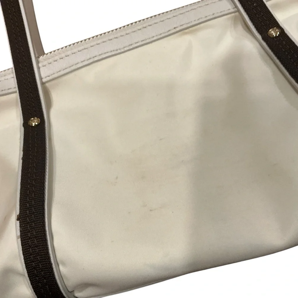 Kate Spade New York white and brown trim small nylon Tote handbag